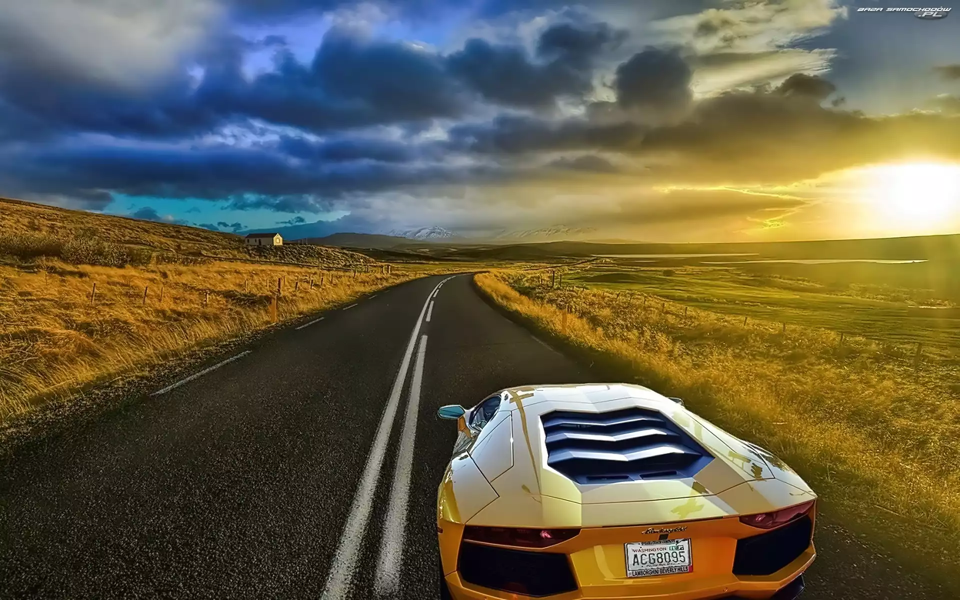Lamborghini, Aventador, Niebo, Droga