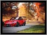 Jesień, Drzewa, Mazda RX-7, Czerwona, Droga