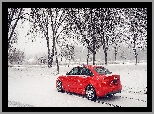 Zima, Śnieg, Audi S4 B8, Czerwone, Sedan