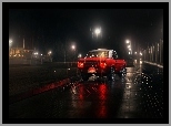 Noc, Deszcz, Ford, Czerwony, Mustang
