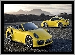Porsche, Dwa, Góry, Turbo, Żółte, 911